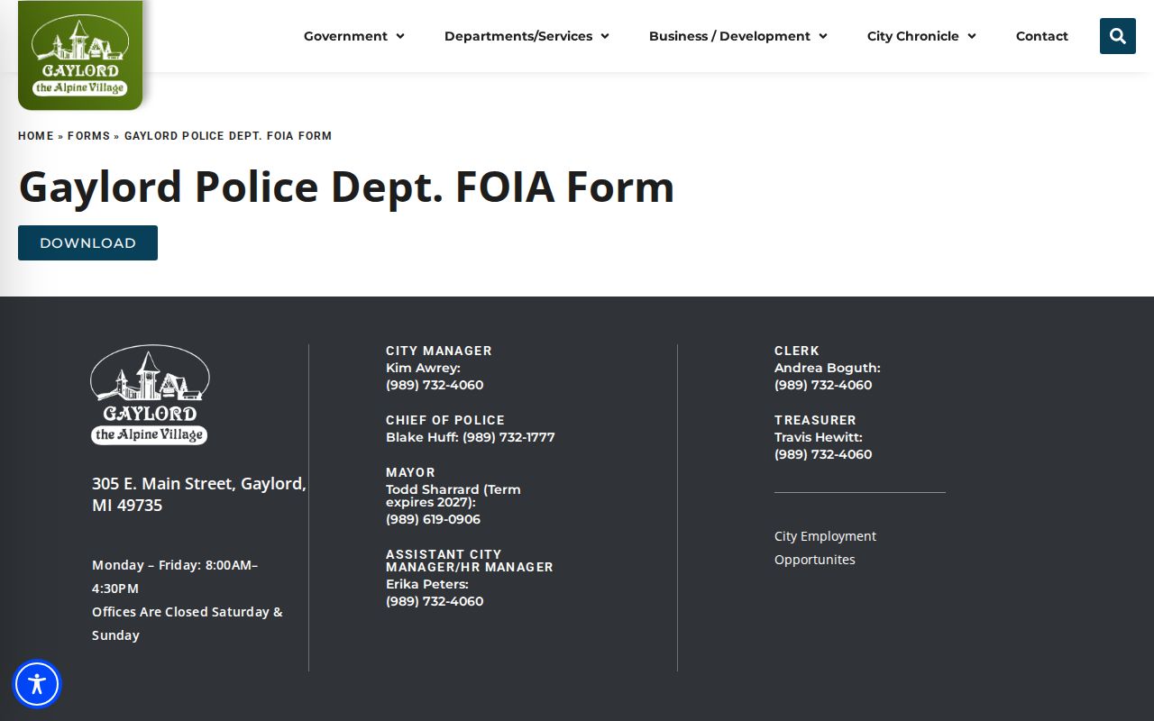 Gaylord Police public records request form