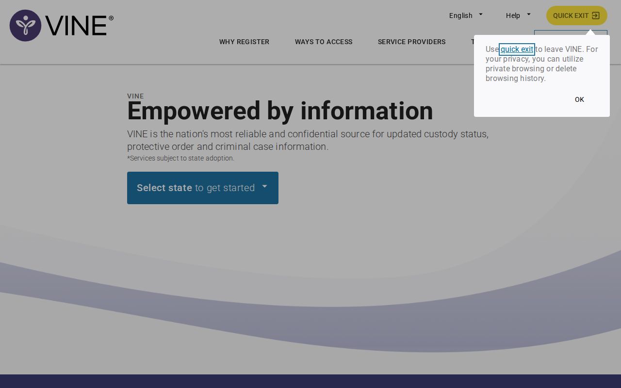 VINELink interface for selecting Michigan and checking custody